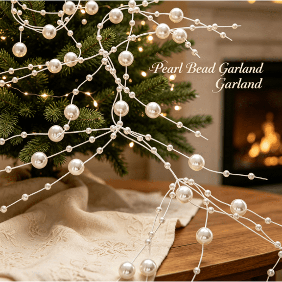 Christmas Tree Pearl Garland, White Beaded Branch, DIY Hanging String for Holiday Party, Festive Home Ornament