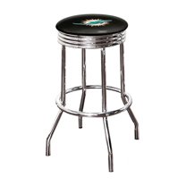 The Furniture King Bar Stool 24" Tall Backless Chrome Metal Stool Featuring Your Favorite Football Team Logo on a Colored Vinyl Swivel Seat Cushion Dolphins on Black