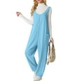 thumbnail image 2 of Cueply Womens Casual Knit Jumpsuits Sleeveless V Neck Trendy Long Pants Overalls with Pockets All Seasons, 2 of 5
