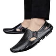 thumbnail image 2 of Domuza Mens Leather Driving Loafers, Lightweight Slip On Breathable Walking Boat Shoes, Comfortable Flat Outdoor Casual Moccasin Daily Wear Shoes Black 9.5 (EU-44), 2 of 5