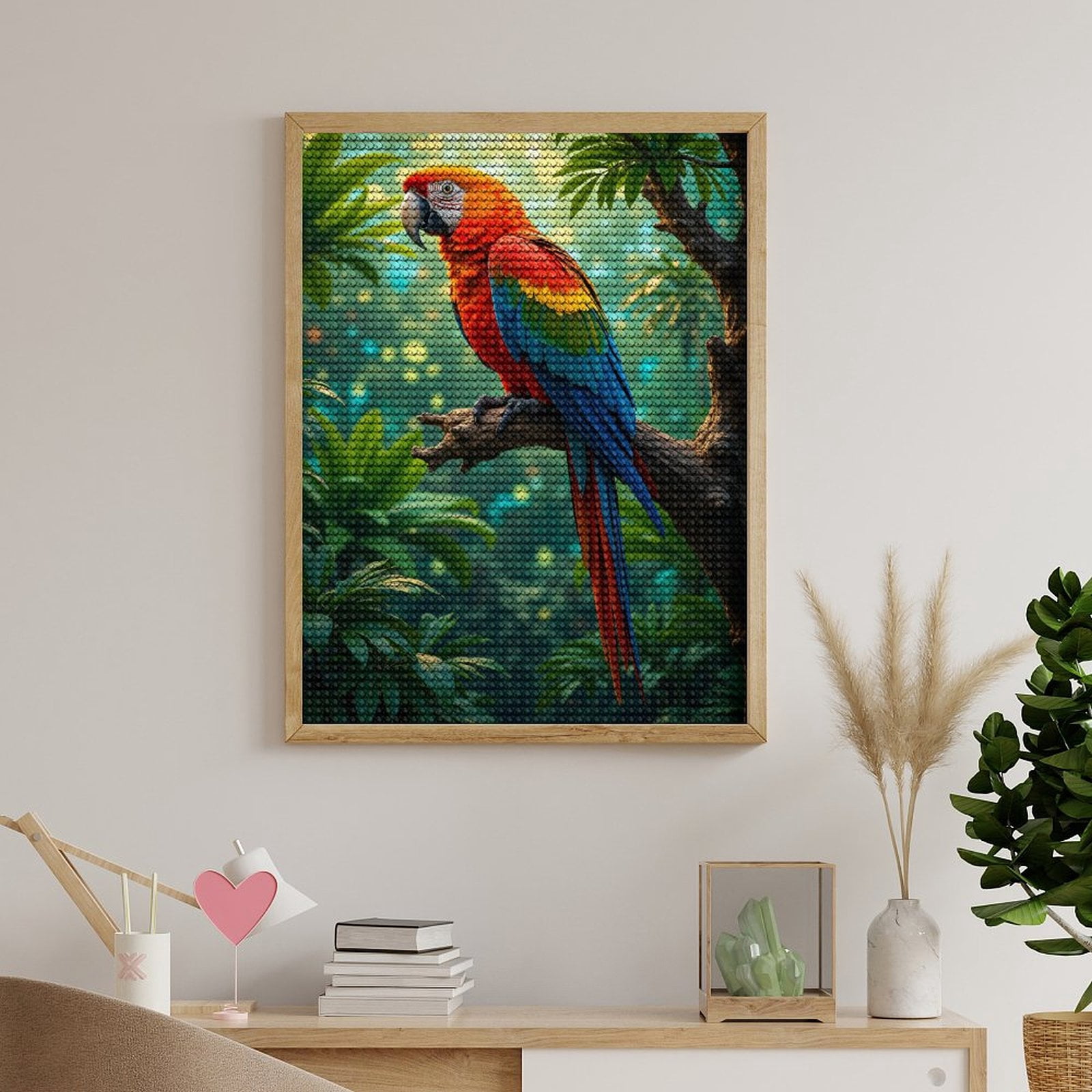 Diamond Art Kits for Adults - Colorful Bird Perched In Lush Jungle 5d Diamond Painting for Adults, Diamond Art for Adults Beginners, Frameless Diamond Painting Kits for Adults for Home Wall Decor
