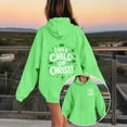 thumbnail image 2 of ZHOGXU Girls Casual Hooded Sweatshirt Cartoon Letter Print Long Sleeve Pullover Hoodie With Pocket For Kids School Clothes Outdoor Play Wear,Green,6-7 Years, 2 of 4