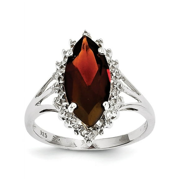 Sterling Silver Rhodium Garnet Diamond Ring (Size 6) Made In Thailand qdx627-6