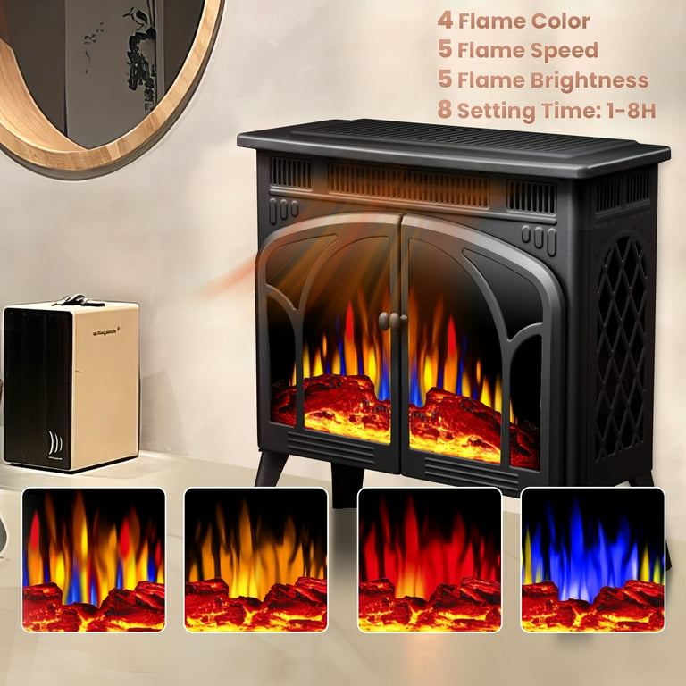 KISSAIR Electric Fireplace Heater 25'' with 3D Realistic Flame Effect,  Freestanding Fireplace with Remote Control, 500W/1500W,- Black - Walmart.com