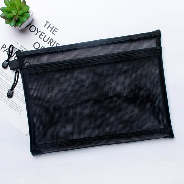 Estuche transparente de malla de doble capa con cremallera, de nailon y metal | Organizador de dos compartimentos para bolígrafos, exámenes, papelería, material escolar y de oficina.