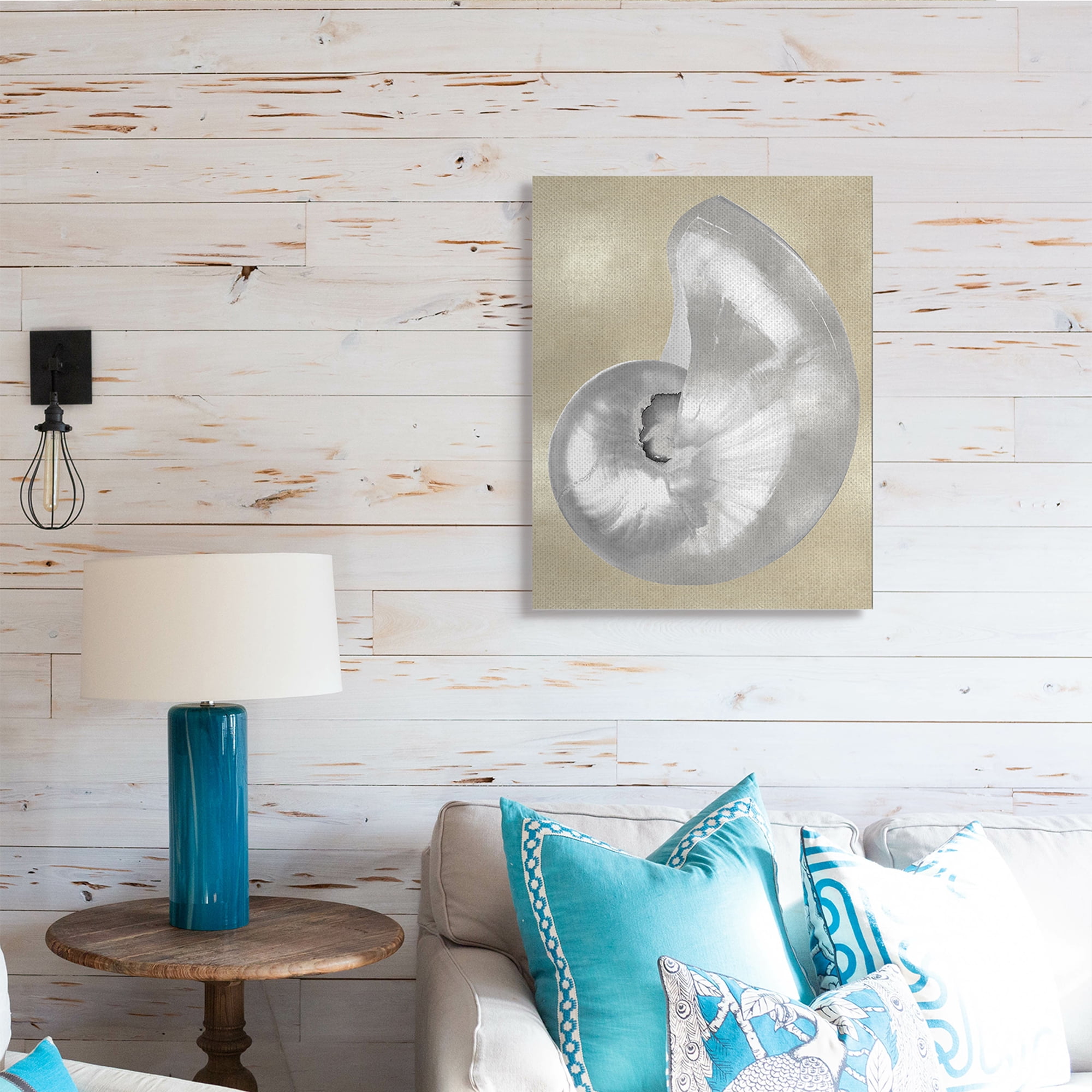 Stupell Industries Glam Nautilus Shell Soft Grey Neutral over Beige Nature Painting Gallery Wrapped Canvas Art Print Wall Art, 24 x 30