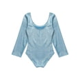 thumbnail image 4 of inlzdz Kids Girls Shiny Sparkly Ballet Dance Leotards Long Sleeve Gymnastics Bodysuit Jumpsuit Sky Blue 100, 4 of 7