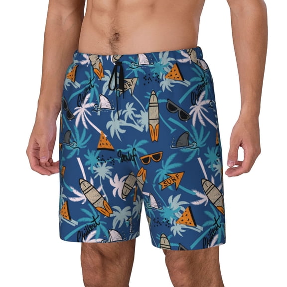 Gukieu Hawaiian Style Print Men's Double Layer Sports Swim Trunks, Quick Dry Adjustable Waist Swim Shorts Swimwear-Small