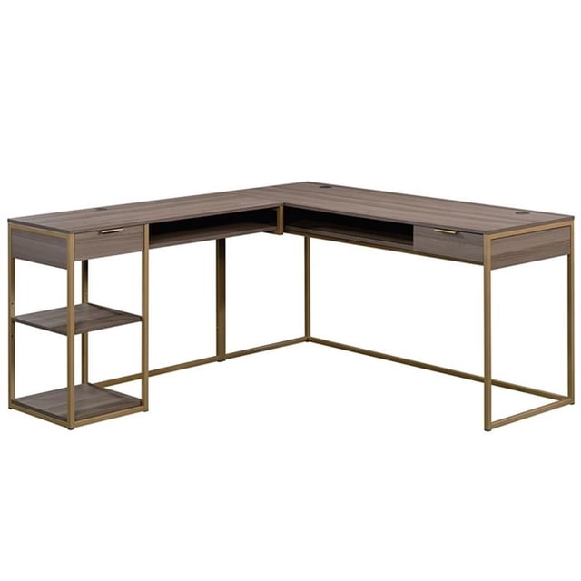 Pemberly Row Bureau en Forme de L en Frêne Diamant et Or