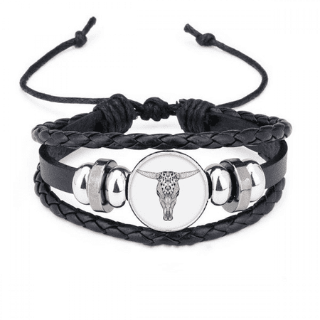 long fcow animal portrait sketch bracelet braided leather woven wristband