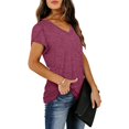 thumbnail image 3 of OSOLU Women T-Shirt Tshirts Tee Solid Color V-Neck T-Shirt Short Sleeve Tshirts Tee Loose Casual Tops Classic Dailywear, 3 of 6