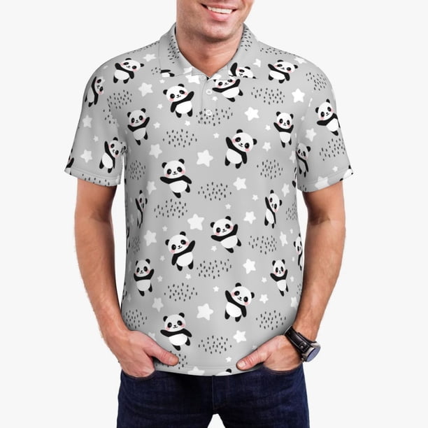 Fotbe Pandas Between Clouds and Stars Camiseta Polo de Golf para Hombre con Estampado – Camisa Deportiva Transpirable con Cuello Abotonado-X-Large