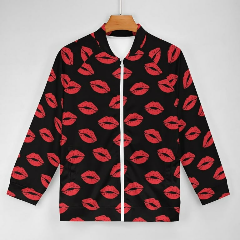 Lightweight Jacket for Men - Sexy Red Lips Kiss Casual Zip Up