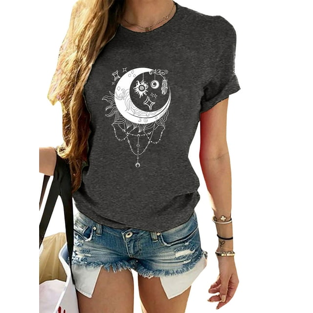 Avamo Femmes Tee-Shirt d'Été Tops Manches Courtes Chemise Décontractée Travail Tunique Blouse Gris Foncé M