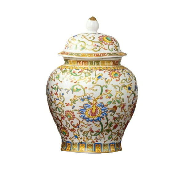 Chinese Ginger Jar with Lid Flower Chinoiserie Jar Decoration, Chinoiserie Antique Decorative Retro Porcelain Flowers Ceramic Covered Jars Vase, Traditional Vase Decor Gifts for Mom Grandma
