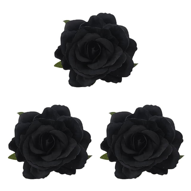 3X Seda Pelo de la Flor Broche de la Boda Ramillete Clip de la Flor 8 cm Broche Accesorios - Negro