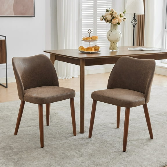 Modern Side Dining Chairs Set of 2 – Upholstered Wingback with Padded Seat, PU Leather or Linen Fabric, Sturdy Wood Legs, Adjustable Feet for Home, Kitchen, or Café