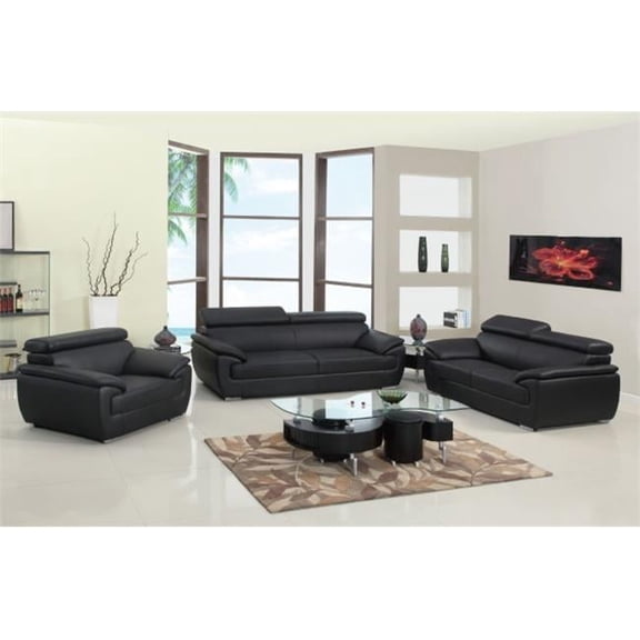 86" Captivating Black Leather Sofa
