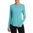 thumbnail image 2 of larppty Women Shirts Long Sleeve with Thumb Holes Workout Quick Dry Athletic Hiking Running Tops (Blue, L), 2 of 8