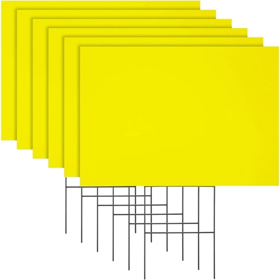 Corrugated Plastic Yard Signs - Neon Yard Signs with Stakes - Open House & Real Estate Signs - 6 Pack, 17 x 12 in, 4mm, Neon Yellow