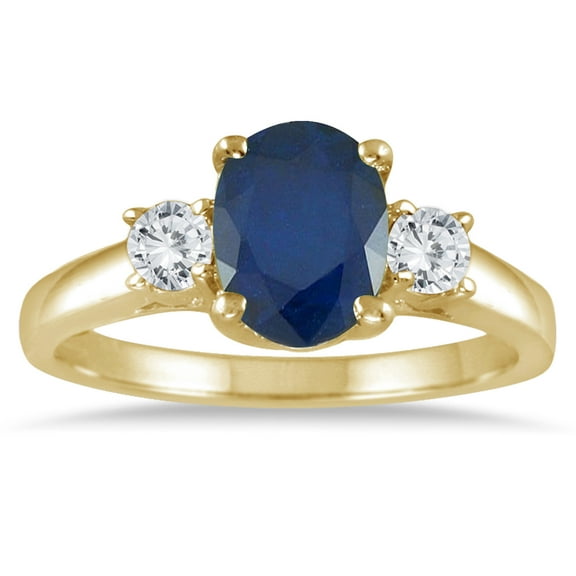 SZUL Women's 1.35 Carat Sapphire and Diamond Three Stone Ring in 14K Yellow Gold