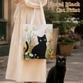 thumbnail image 3 of OKKEEY Canvas Tote Bag for Women, Cute Small Black Cat with Flowers Print, Lightweight & Sturdy Canvas Shopper with Inner Pocket, 3 of 10