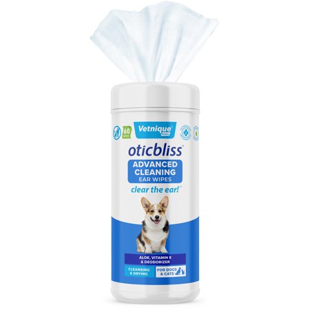 UPC: 0810082380439 | Vetnique Labs Oticbliss Cleansing and Drying Extra Large Ear Wipes for Dogs & Cats 60ct Extra Large Wipes