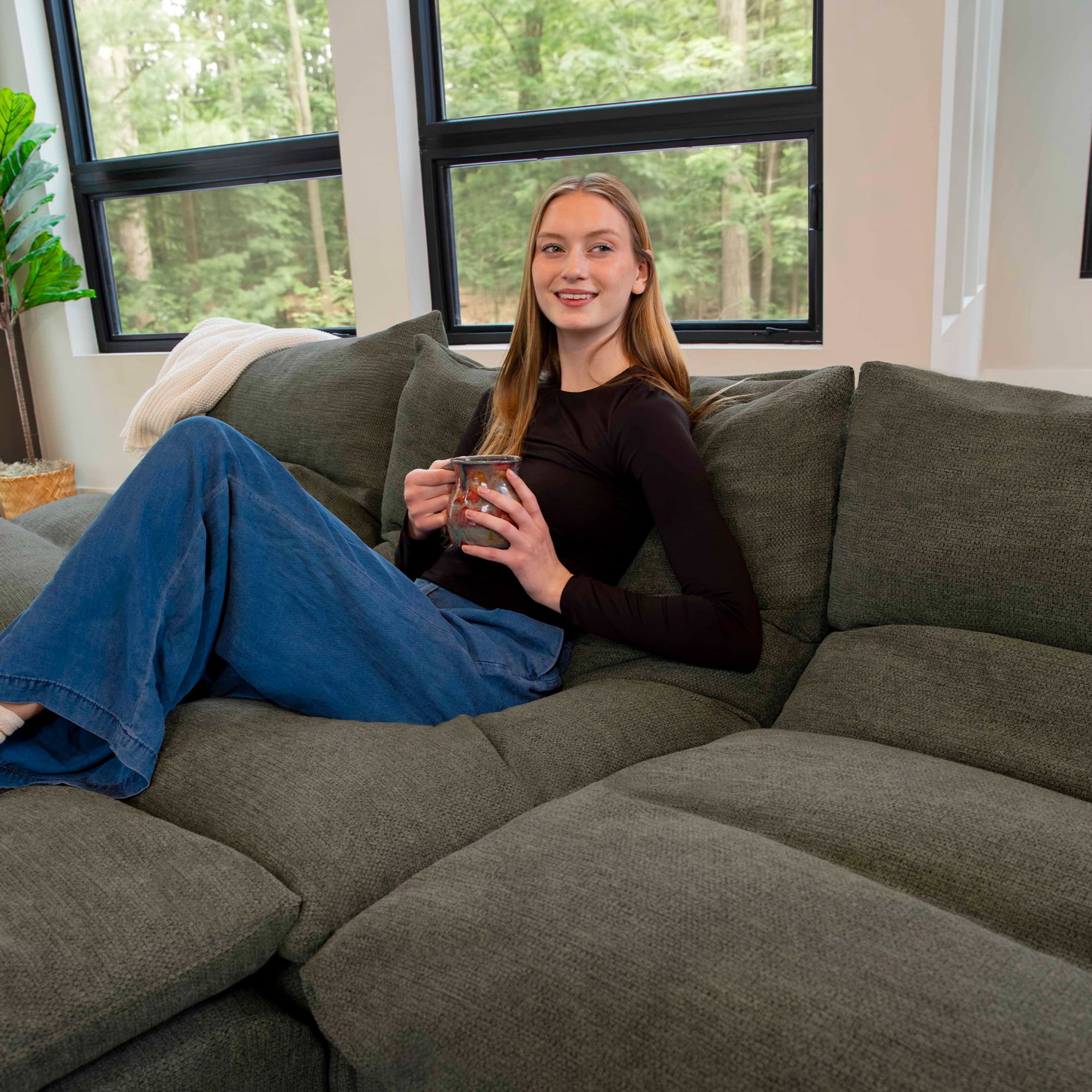 Big Joe Driftscape Modular Sectional Sofa, 4 Piece Couch, Olive Green