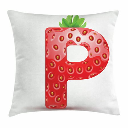 Letter P Throw Pillow Cushion Cover, Healthy Living Themed Alphabet Capital P Sweet Vegetarian Vegan Food, Decorative Square Accent Pillow Case, 16 X 16 Inches, Vermilion Green Orange, by