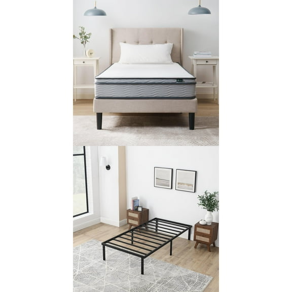 Twin Innerspring Mattress & Platform Bed Frame Bundle — 8″ Bonnell   Mainstays 14″ Steel Slat Frame