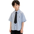 thumbnail image 2 of Teylalorva Boys Dress Shirt Short Sleeve with Tie-Button Down Lightweight Kids Summer School Uniform Shirts Blue Size 2, 2 of 9
