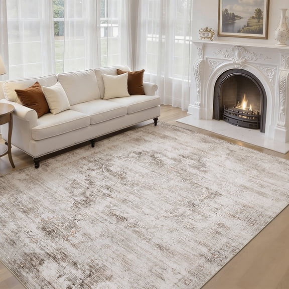 8x10 Washable Living Room Distressed Vintage Area Rug, Retro Floral Non Slip Carpet Soft Low Pile Throw Rug for Bedrooms, Dining Room, Living Room, Office.