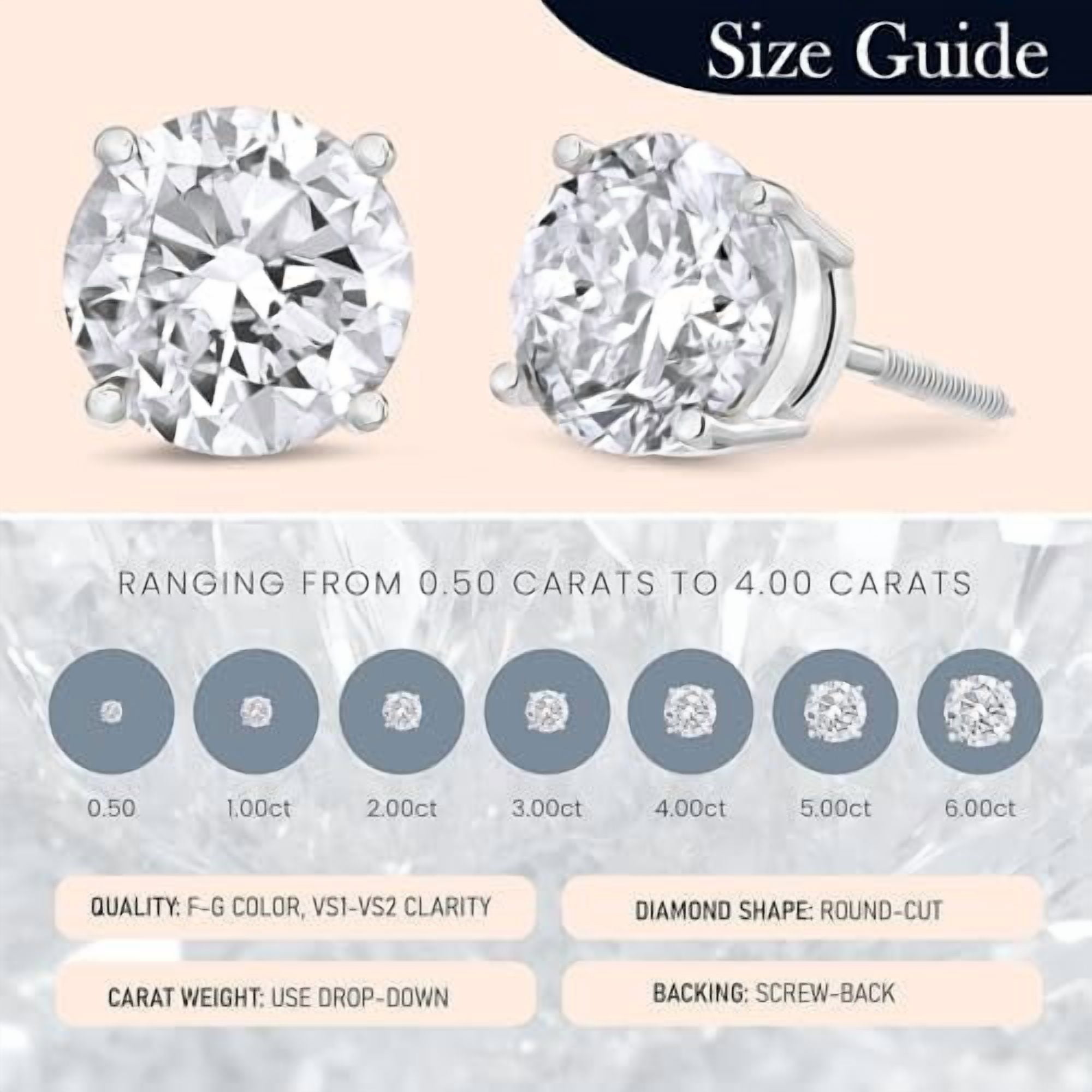 The Diamond Channel CERTIFIED 1 to 6 Carat LAB GROWN Solitaire Diamond Stud Earrings Round Cut 4 Prong Screw Back (F-G Color, VS1-VS2 Eye Clean Clarity)