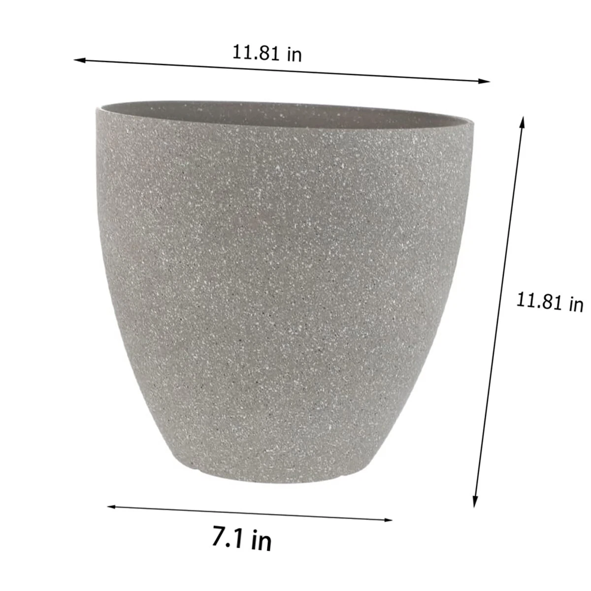 Colourtree Light Grey Simulated Stone Flower Pot Stylish Resin Planter with Drainage Holes and Resin Tray, 11.8”(Upper D)x 7.1”(Bottom D) x 11.8”(H)