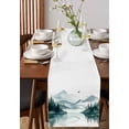 thumbnail image 2 of Watercolor Mountain Burlap Cotton Table Runner 18x72 Inches Long, Green Ink Abstract Art Farmhouse Table Runners, Outdoor Dining Tablecloths Decor for Baby Shower/Party/Wedding, 2 of 6