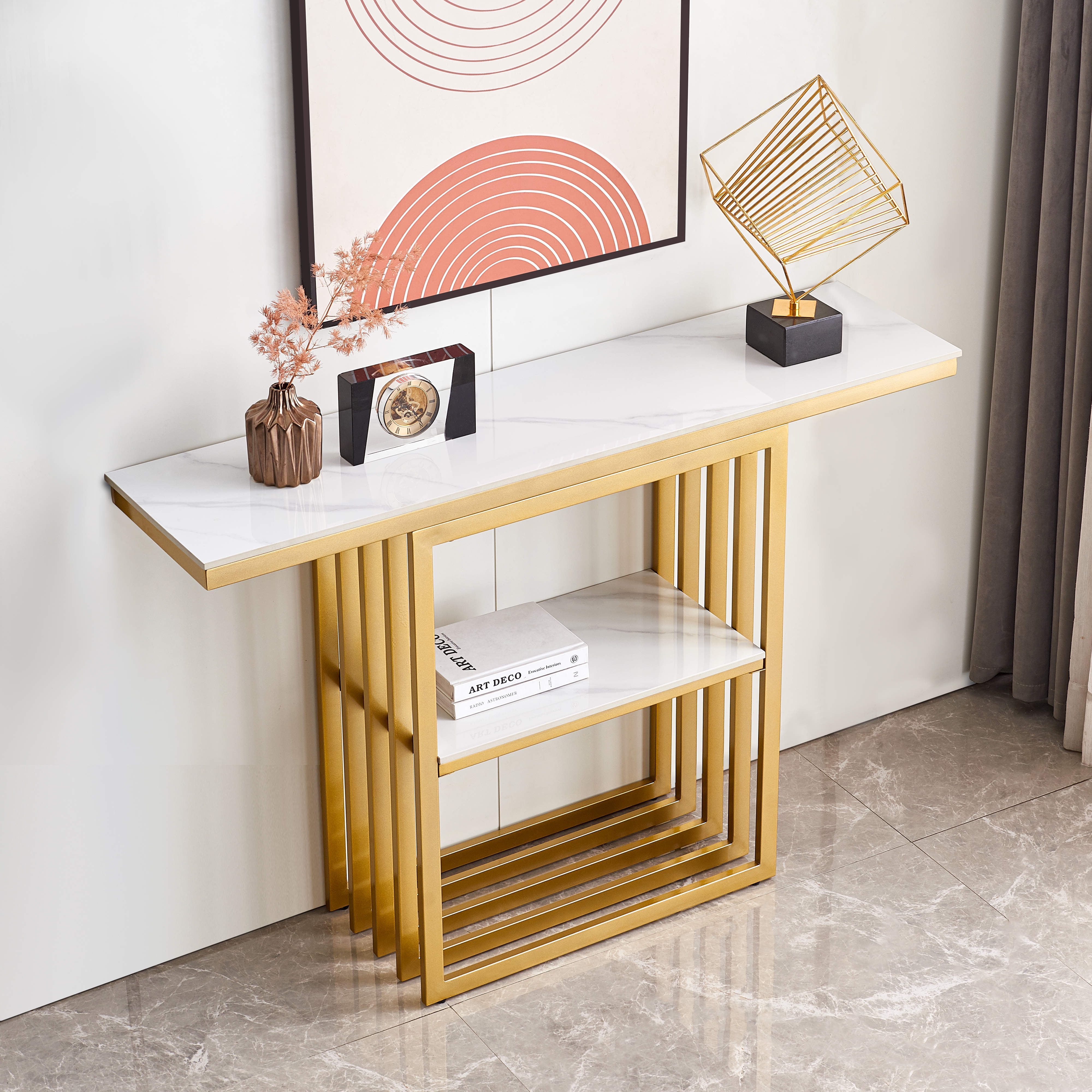 Youdao Gold Entryway Table with Storage, Modern 47Inch Console Table
