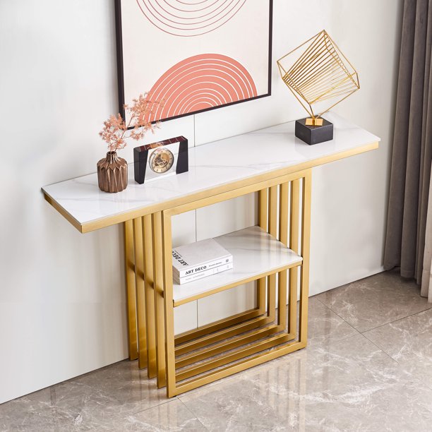 Youdao Gold Entryway Table with Storage, Modern 47Inch Console Table