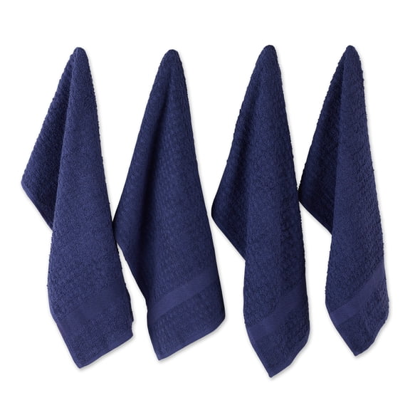 DII Terry Waffle Solid Dishtowel Set 4 Piece, Blue