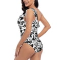 thumbnail image 4 of Wukai Black White Halloween Chic One Shoulder Swimwear with Ruffle Design and Tummy Control Skirt: Fashionable, Supportive, Comfortable for Beach-X-Large, 4 of 7