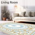 thumbnail image 2 of ODIKA 2'x3' Machine Washable Non-Slip Area Rug, Botanical Medallion Scrollwork with Stylized Petals and Vines High Traffic Rug, Light Blue, 522452, 2 of 7