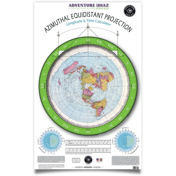 "ADVENTURE IDIAZ Flat Earth Map - Gleason's New Standard Map of the World, 36"" x 58"" (Large)"