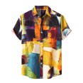 thumbnail image 1 of Camisas De Franela Para Hombre Camisa con estampado informal Camisa de color con cuello de manga corta en contraste para hombre Camisas para hombre (Yellow, XL), 1 of 7