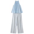 thumbnail image 3 of JIAYUE Women 2 Piece Outfit Sleeveless Chiffon Ruffle Hem Halter Top Striped Wide Leg Pants Set for Vacation Trip, 3 of 3