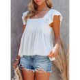 thumbnail image 2 of Camisas sin mangas para mujer, cuello cuadrado, volantes, color puro, moda informal para el trabajo, citas, blanco XXL, 2 of 6