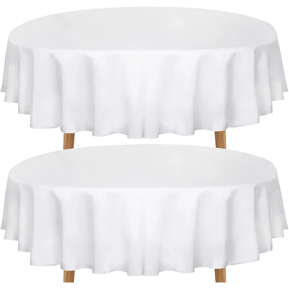 2 Pcs Round Tablecloth Table Cover Party Wedding Linen White 90" Round Lassani