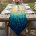 thumbnail image 6 of Blue Brown Abstract Table Runner Linen Burlap Table Runner 108 Inches Long Boho Ombre Tile Mottled Modern Art Dresser Scarves for Kitchen Island Coffee Dining Room Party Holiday Decoration 13"x108", 6 of 8