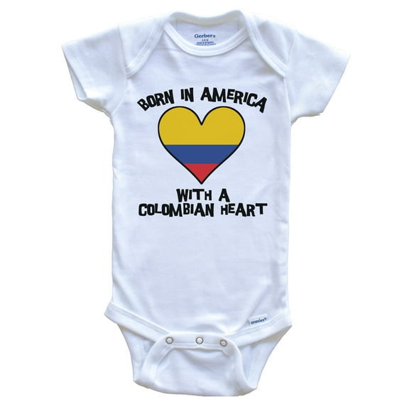 Born In America With A Colombian Heart Baby Bodysuit Colombia Flag Baby Bodysuit, 0-3 Months White