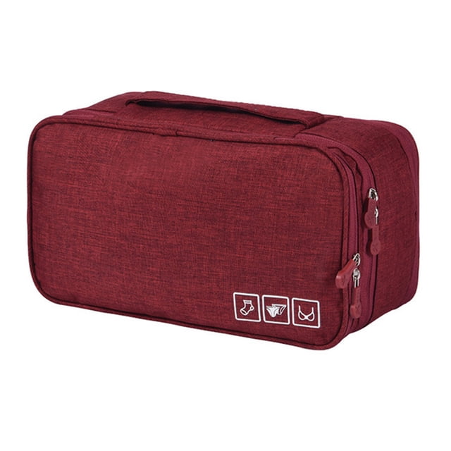 Bolsa de viaje multifunción para organizar ropa interior, bolsa de almacenamiento portátil para sujetadores, calcetines, lencería, cubo, neceser, color burdeos