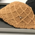 thumbnail image 7 of Summer Short Brim Faux Pearls Decor Hat Women Outdoor Rhombus Texture Fisherman Hat, 7 of 7