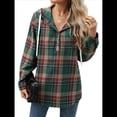 thumbnail image 3 of Sudadera con Capucha y Estampado A Cuadros para Mujer, Sudaderas Extragrandes, Camisetas de Larga, Corte Holgado Verde S, 3 of 9